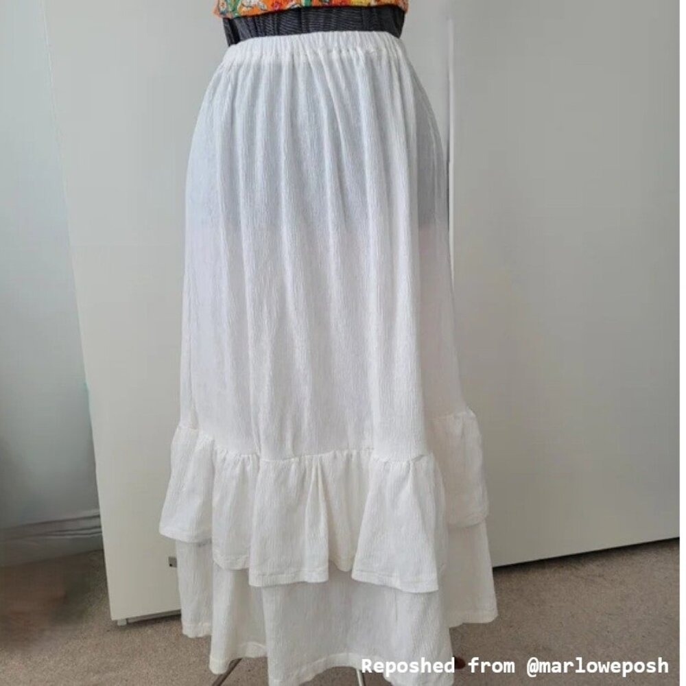 Tiered Maxi Skirt - Elastic Waist, ruffled - size M